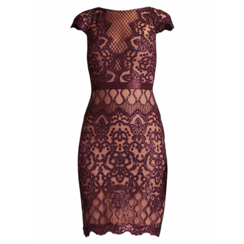 Tadashi Shoji Miranda Sequin Embroider Cocktail Dress Mulberry Size 4 - Picture 3 of 11